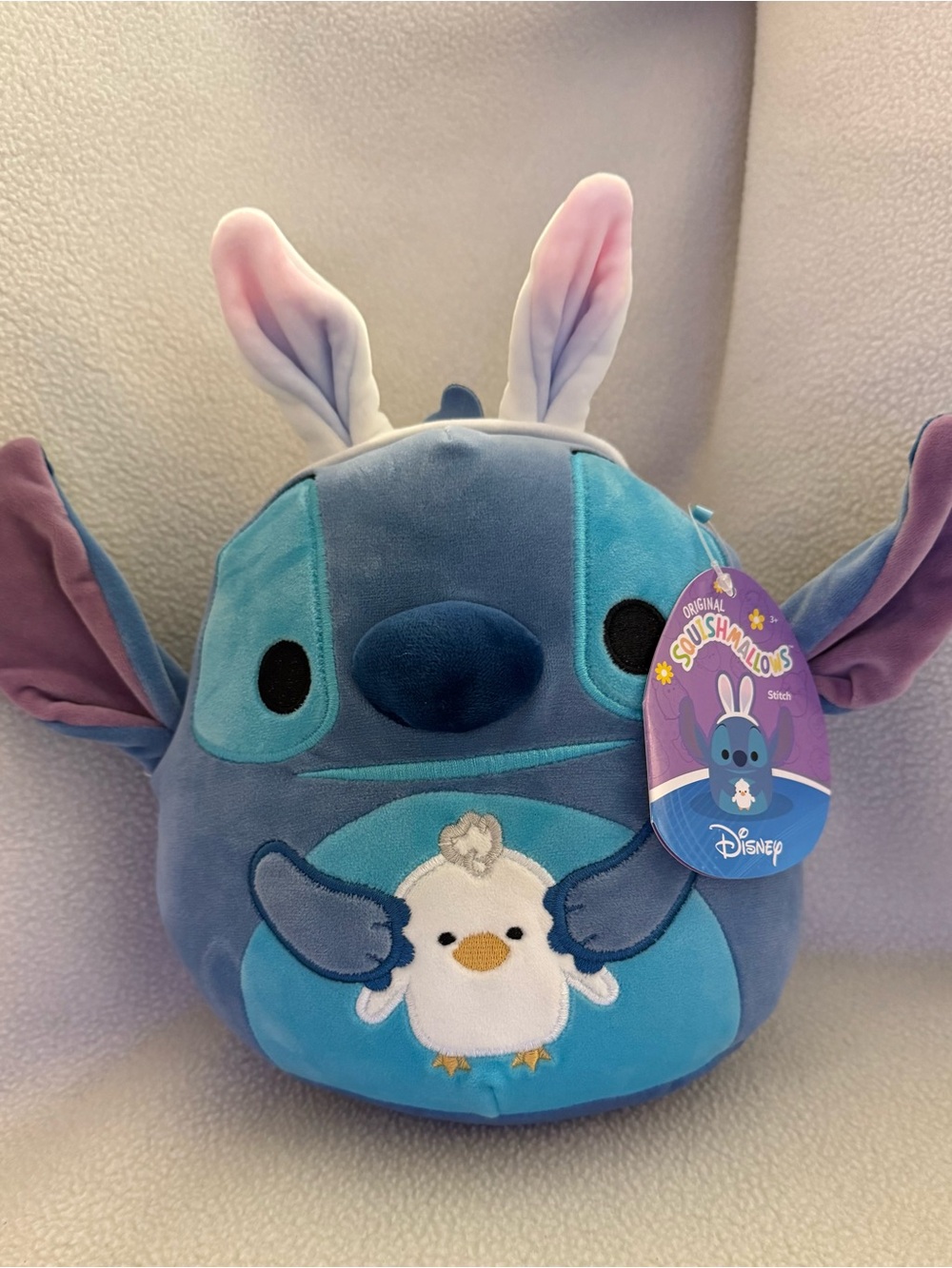 Squishmallows Disney Plush Stitch with Bunny Ears 8" Holding A Chick